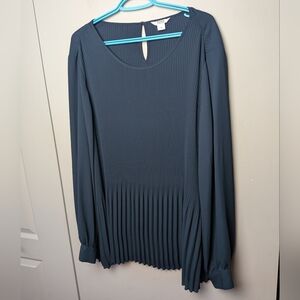 PENNINGTON Plus Size Women Accordion Blouse Size 3X Navy Blue Long Sleeve Chic